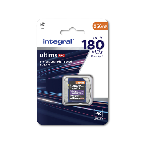 Integral 256GB SD CARD SDXC UHS-1 U3 CL10 V30 UP TO 180MBS READ 130MBS WRITE – image 1