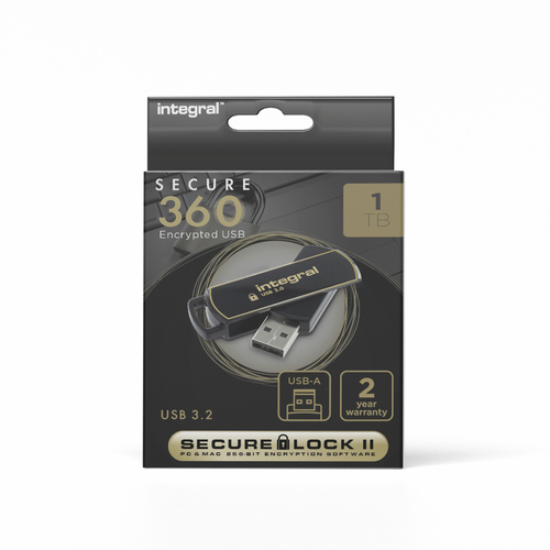 Integral 1TB USB3.0 DRIVE SECURE360 BLACK SECURELOCK2 AES 256BIT SOFTWARE ENCRYPTION – image 1