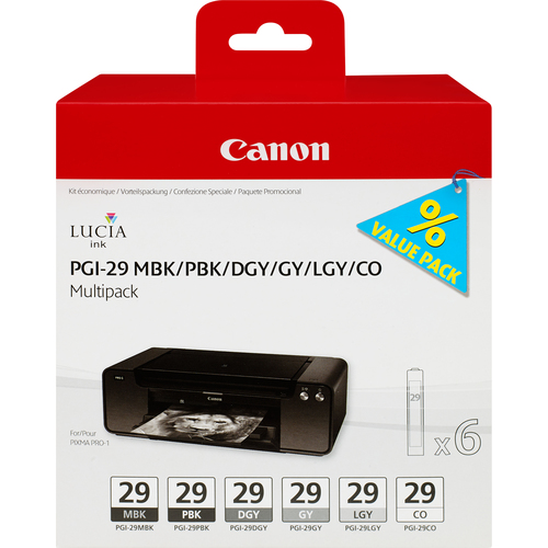 Canon PGI 29 Multipack Grå Lysegrå Mørkegrå Chroma-optimisering Mat sort Foto-sort Blækbeholder 4868B018
