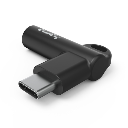 Hama USB-C - 3.5 mm Jack Socket Aux Adapter 90° Angled Plug Oplader Zwart, afbeelding 3