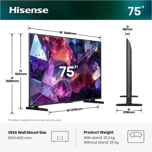 Hisense 75E7S PRO 75 Zoll QLED 4K Smart-TV – 144 Hz Gaming-Modus, VRR, HDR10, Hi-Concerto – Foto 2 von 10