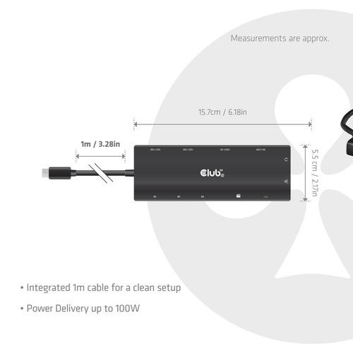 CLUB3D 12-in-1 USB-C® to Triple HDMI™ Hub DP2.1 PD3.0 – image 3