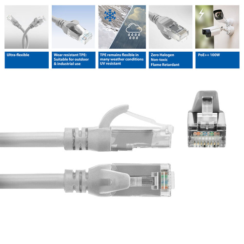 ACT Grijze 15 meter TPE U/UTP CAT6A ultra-flex patchkabel snagless met RJ45 connectoren, afbeelding 4