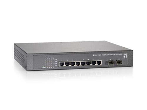 LevelOne 8 GE PoE-Plus + 2 GE SFP Switch, 150W