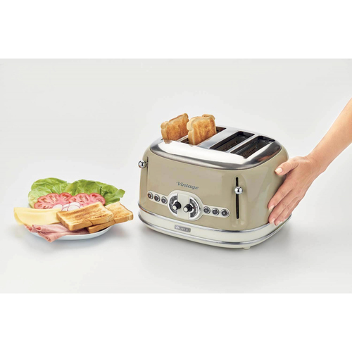 0156/03 Retro Style 4 Slice Toaster with 2 Slice Control, 6 Browning Levels and Removable Crumb Tray, Vintage Design, Beige - Ariete - image 6
