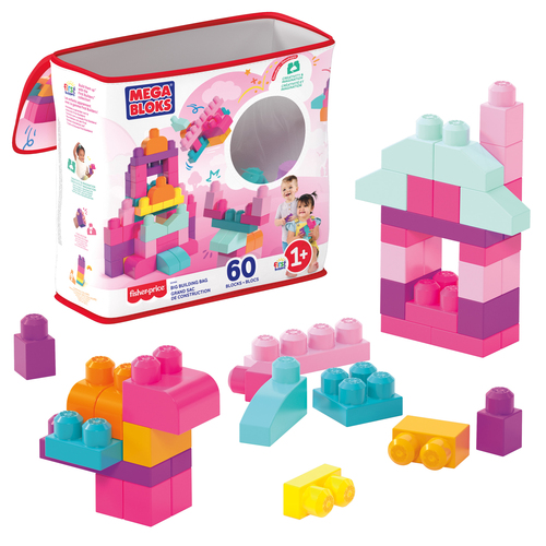 Mattel First Builders - Big Building Bag (Roze), 60 stuks Constructiespeelgoed