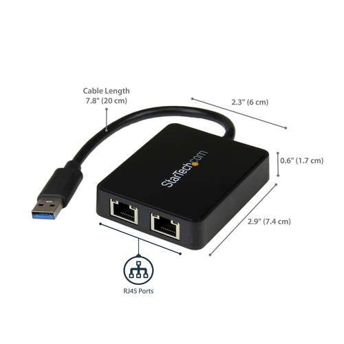 StarTech.com USB 3.0 to Dual Port Gigabit Ethernet Adapter w/ USB Port, 10/100/1000 Mbps, USB Gigabit LAN Network NIC Adapter – image 8