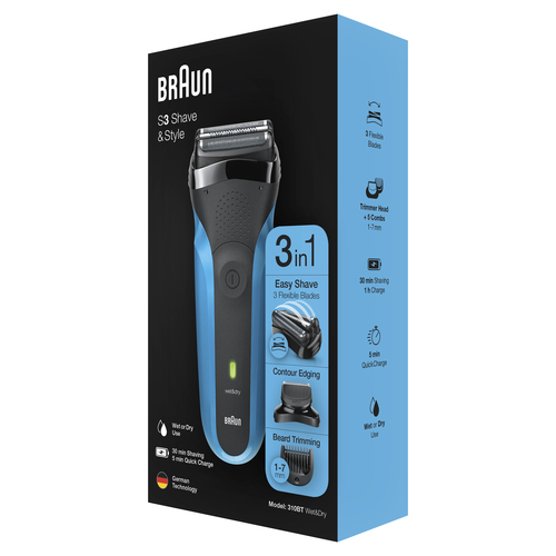 Braun Series 3 Shave&Style 310BT Electric Shaver, Wet & Dry Razor for Men, Black/Blue – image 3