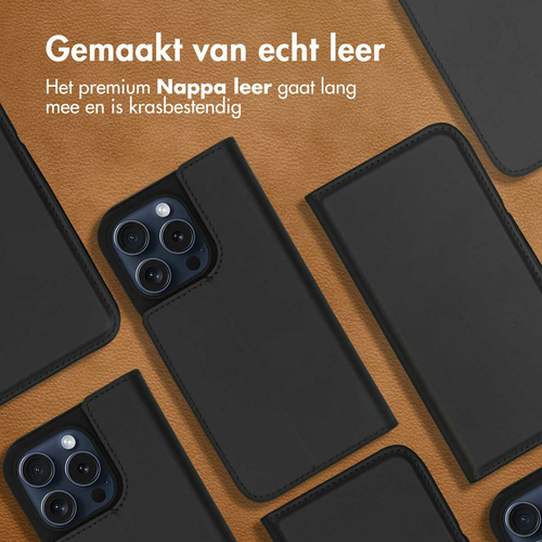 Accezz Premium Leather Slim Bookcase iPhone 15 Pro - Zwart, afbeelding 2