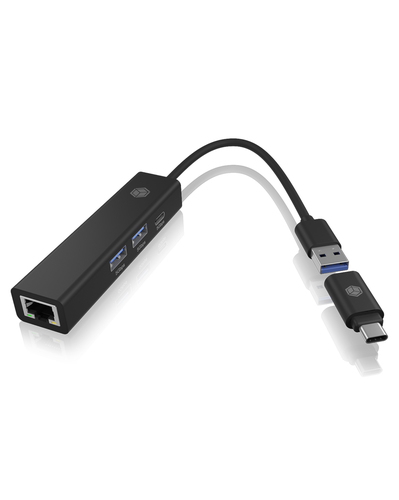 USB Hub ICY BOX 2x USB, USB-C and LAN Black with USB-C Adapter, afbeelding 2
