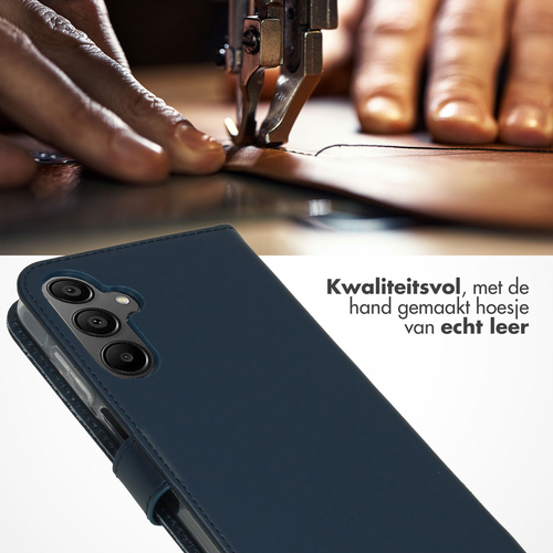 Selencia Echt Lederen Bookcase Samsung Galaxy A15 (5G/4G) - Blauw, afbeelding 2