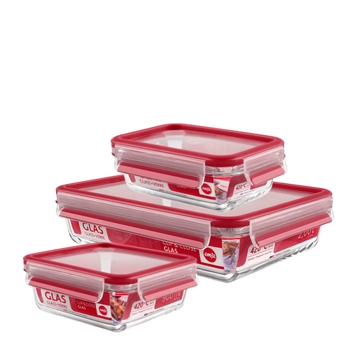 EMSA 514168 pārtikas uzglabāšanas konteiners Taisnleņķa Kaste Sarkans, Caurspīdīgs 3 pcs