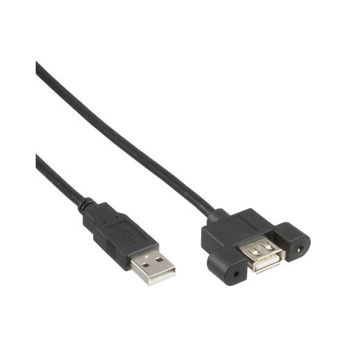 Kabel USB 2.0 Stecker A auf Einbaubuchse A 0,6m black mit Halterung zum Verschrauben der Einbaubuchse