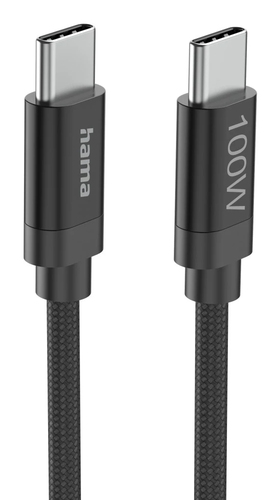 Hama Fabric USB-C - USB-C 100W 3 m nylon Oplader Zwart, afbeelding 2