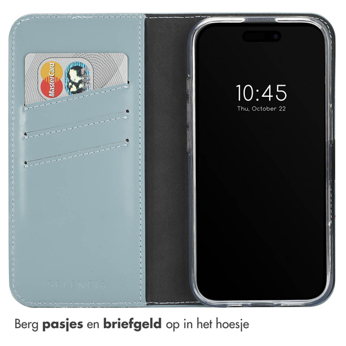 Selencia Echt Lederen Bookcase iPhone 16 Plus - Air Blue, afbeelding 3