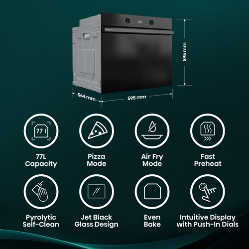 Hisense Hi2 BI626PBUPUK Electric Pyrolytic Oven - Jet Black, Black - image 5