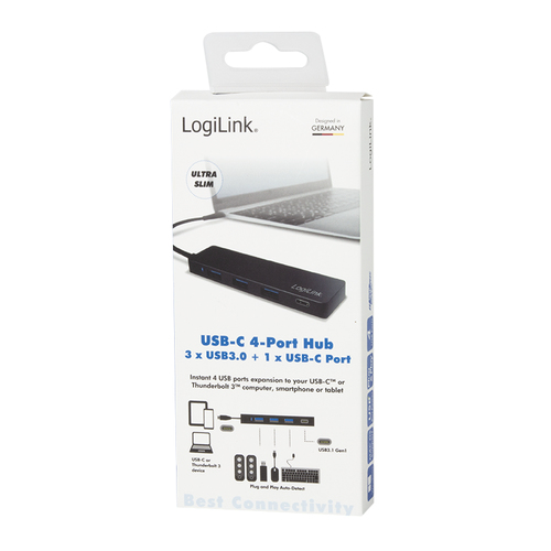 LogiLink UA0311 USB 3.0 (3.1 Gen 1) Type-C 5000Mbit/s Zwart hub 3x USB A 1x C, afbeelding 4