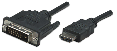 Manhattan HDMI to DVI-D 24+1 Cable, 1m, Male to Male, Black, Equivalent to Startech HDDVIMM1M, Dual Link, Compatible with 