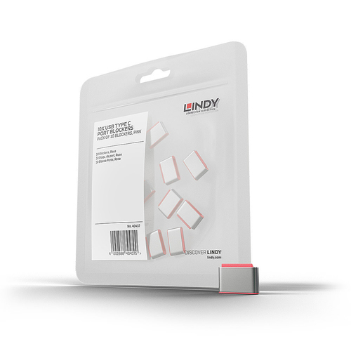 Product image: Lindy USB Type C Port Blockers (Without Key) - Pack of 10, Pink