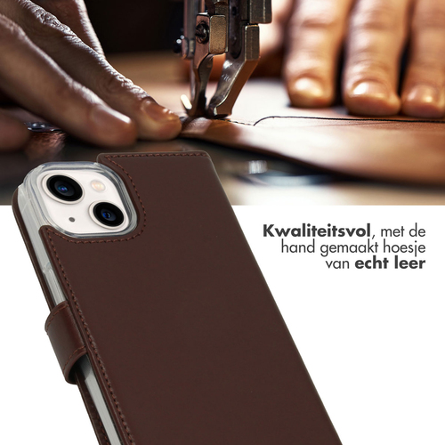 Selencia Echt Lederen Bookcase iPhone 14 - Bruin, afbeelding 2