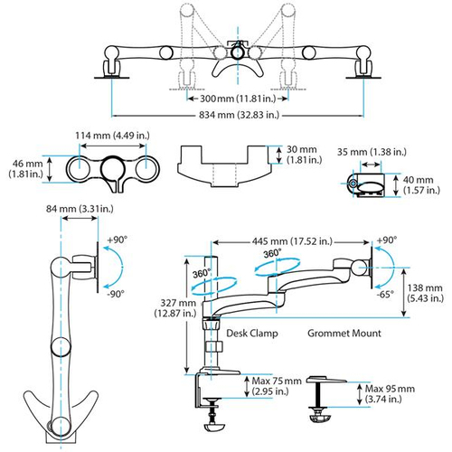 StarTech.com Desk Mount Dual Monitor Arm - Articulating - Supports Monitors 12 to 24 - Adjustable VESA Monitor Arm - Grommet or Desk Mount - Black (ARMDUAL) Monteringssæt 2 LCD displays 12-24 – billede 7