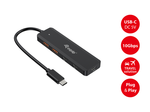 aquip USB-Hub 4-Port 3.2 ->2xUSB-C, 2xUSB-A o.voeding zwart, afbeelding 6