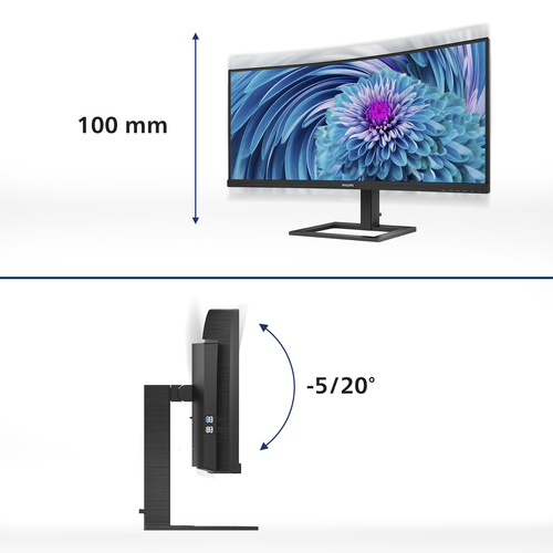 34" Wqhd 100Hz Curved Monitor - Philips 346E2CUAE Flicker-free Amd FreeSync Premium LowBlue Mode MultiView - image 3