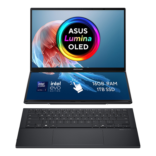 ASUS Zenbook Duo UX8406CA-QL135W Intel Core Ultra 7 255H Гибрид (2-в-1) 35,6 cm (14") Сенсорный экран WUXGA 16 GB LPDDR5x-SDRAM 1 TB Твердотельный накопитель (SSD) Wi-Fi 7 (802.11be) Windows 11 Home Серый