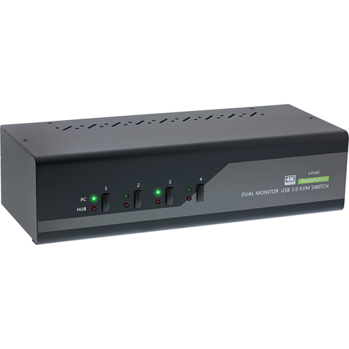 InLine KVM Desktop Switch, 4-port, Dual-Monitor DP 1.2, 4K, USB 3.0, Audio