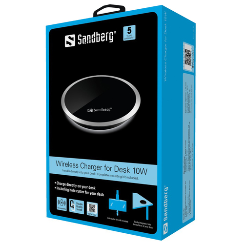 Sandberg Wireless Charger for Desk 10W oplader voor mobiele apparatuur Binnen Zwart, afbeelding 2