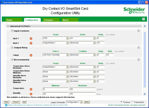 APC Dry contact, Management Options, Dry Contact I/O Card, monitor external UPS environmental sensors, output relays, and 