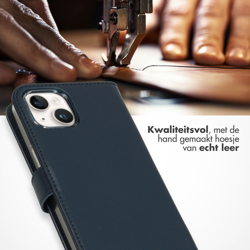 Selencia Echt Lederen Bookcase iPhone 15 - Blauw, afbeelding 2