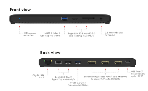 ICY BOX IB-DK2116-C 11-in-1 Mobile DockingStation with Triple Video Output, afbeelding 3