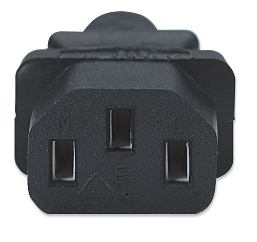 Manhattan Power CordCable, Euro 2-pin plug (CEE 74) to C13 Female (kettle lead), 1.8m, 16A, Black, Lifetime Warranty, Polybag - Voedingskabel, afbeelding 3