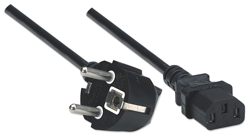 Manhattan Power CordCable, Euro 2-pin plug (CEE 74) to C13 Female (kettle lead), 1.8m, 16A, Black, Lifetime Warranty, Polybag - Voedingskabel, afbeelding 2