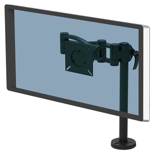 THE FELLOWES DEPTH ADJUSTABLE MONITOR ARM ADJUSTS EASILY IN EVERY WAY FOR OPTIMU