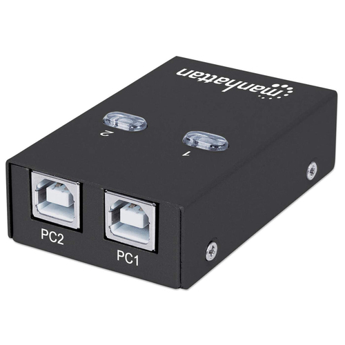 Manhattan Conmutador USB-A de uso compartido automático, 2x puertos USB-B, 480 Mbps (USB 2.0), control dual (autosensing o manual), Alimentado por USB (no requiere alimentación externa), incluye cable USB-A a USB-B de 1,5 m imagen 1