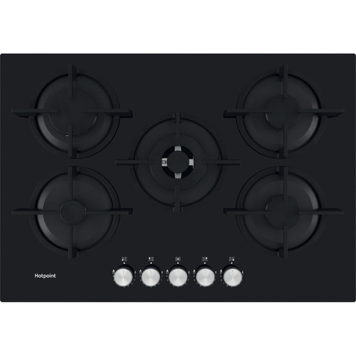 Hotpoint HGS72SBK 75cm 5 Burner Gas Hob on Black Glass Wok Burner - image 1