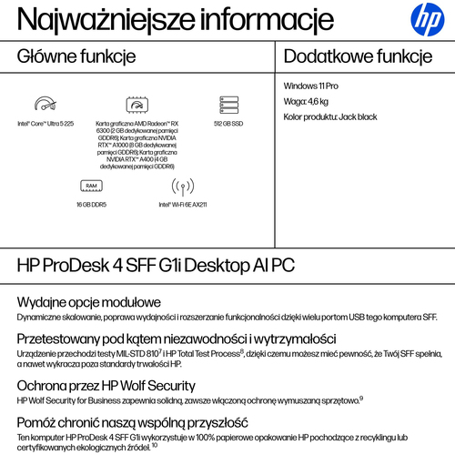 HP Inc. Komputer ProDesk 4 SSF G1i U5-225 512GB/16GB/W11P      9H7U4ET