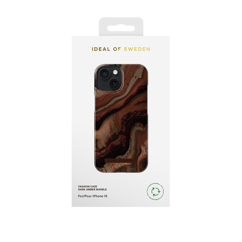iDeal of Sweden Printed Case iPhone 15 Dark Amber Marble