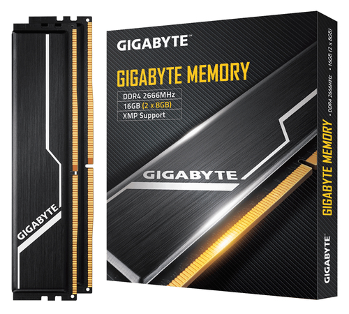 GP-GR26C16S8K2HU416 Gigabyte - DDR4 - kit - 16 GB 2 x 8 GB - DIMM de 288 contactos - 2666 MHz / PC4-21300 - CL16 - 12 V - sin búfer - no ECC - negro