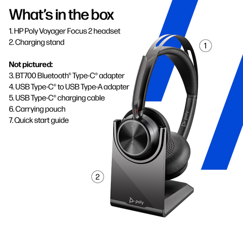 Poly Voyager Focus 2 USB-C-C Headset +USB-C/A Adapter +Charging Stand - image 6