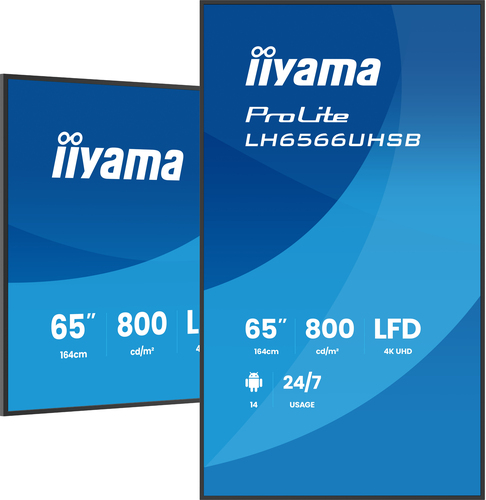 iiyama LH6566UHSB-B1AG pantalla de señalización Pantalla plana para señalización digital 165,1 cm (65") LCD Wifi 800 cd / m² 4K Ultra HD Negro Procesador incorporado Android 24/7