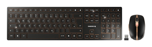 CHERRY Desktop DW 9100 SLIM [DE] WL AES black/copper BT Lithium Akku - wochenlange Nutzung ohne Aufladung