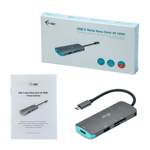 i-tec Metal USB-C Nano Dock 4K HDMI + Power Delivery 100 W. Tecnología de conectividad: Alámbrico, Interfaz de host: USB 3