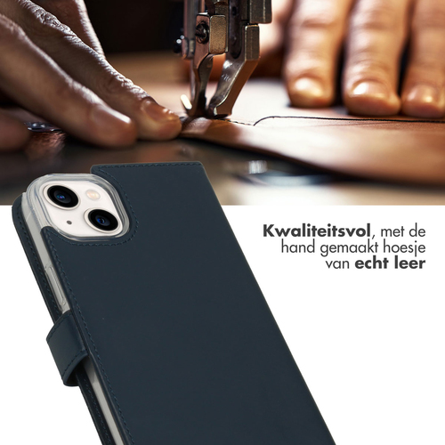 Selencia Echt Lederen Bookcase iPhone 14 Plus - Blauw, afbeelding 2