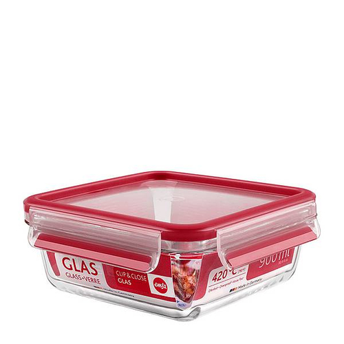 EMSA Clip & Close Glas Kvadrāts Kaste 0,9 L Sarkans, Caurspīdīgs 1 pcs