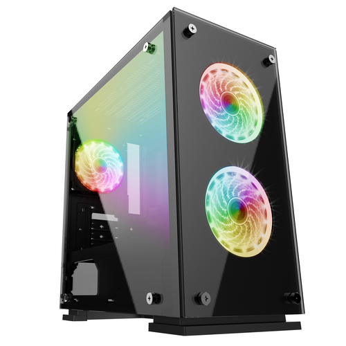 Gabinete GAME FACTOR CSG550 Gabinete. Gamer Factor CSG550. Micro ATX 3 Vent 120MM RGB Cristal S/FTE. - CSG550