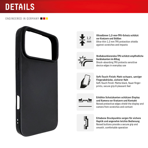 Displex Protective Case for Apple iPhone 18 Pro/17 Pro, Matte Black, Ultra-Thin, Essential Case, TPU, Soft-Touch Finish – image 2