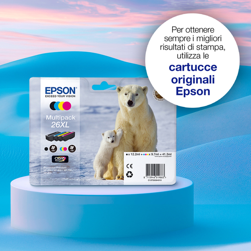 Epson 26XL – Multipack nero + nero foto + ciano + magenta + giallo originale (Orso polare)